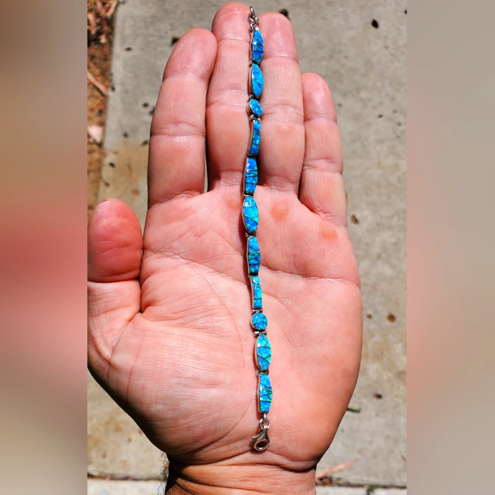 Blue Opal Sterling Silver Bracelet